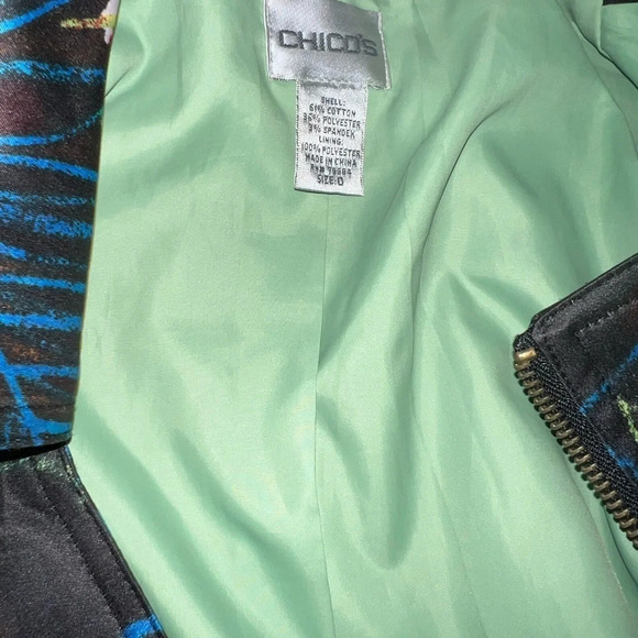 Chico’s,0,Sateen whimsical night, zip front, sleeves, pockets gold tone finish - Picture 5 of 10